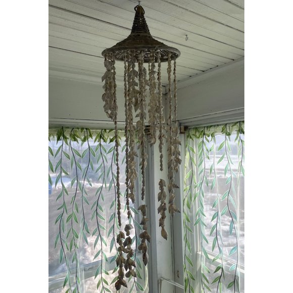 Vintage Wicker Seashell hanging Mobile Wind Chime Chandelier - Picture 13 of 16